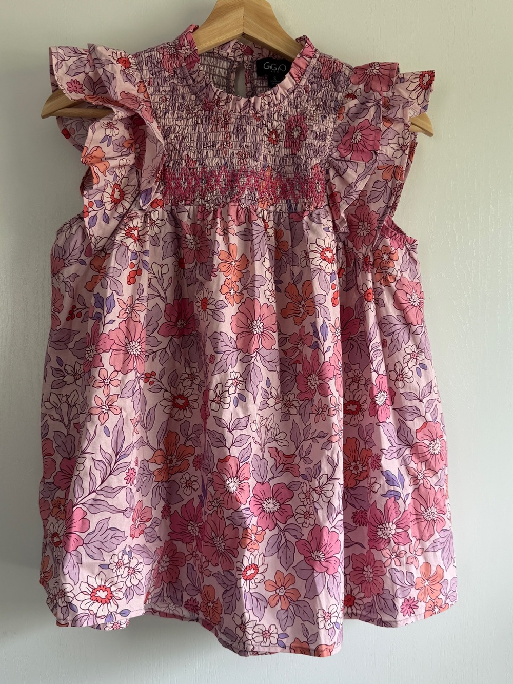 Gigio Pink Floral Smocked Ruffle Blouse Size S Cottagecore Girly Pastels NWOT